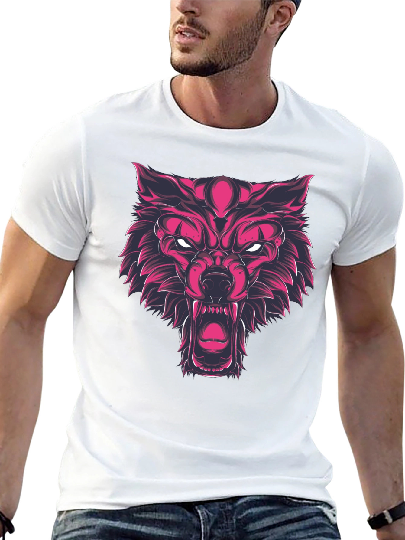 Fierce Wolf Graphic Print Black T-Shirt