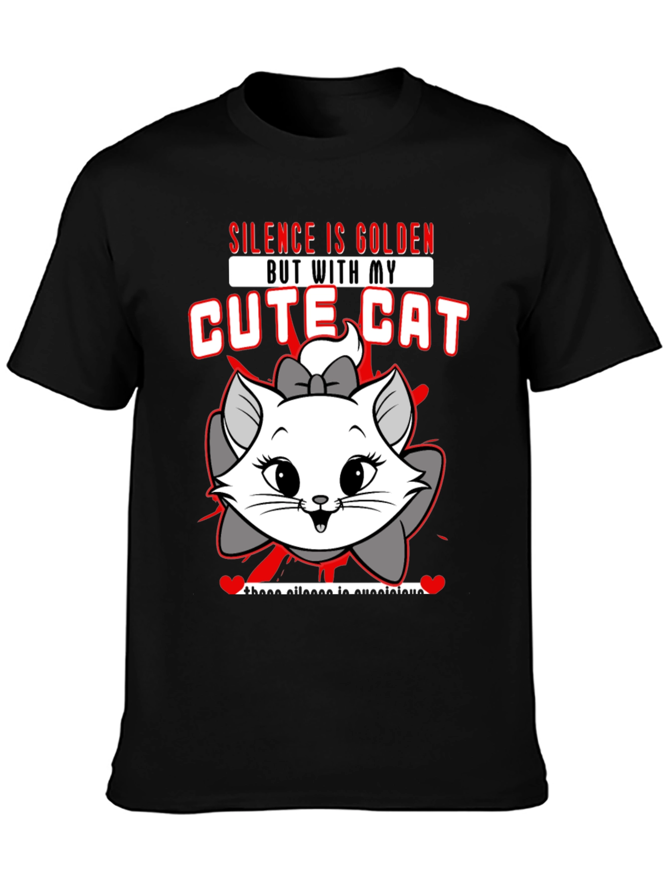 Cute Cat Graphic Tee - Silence is Golden
