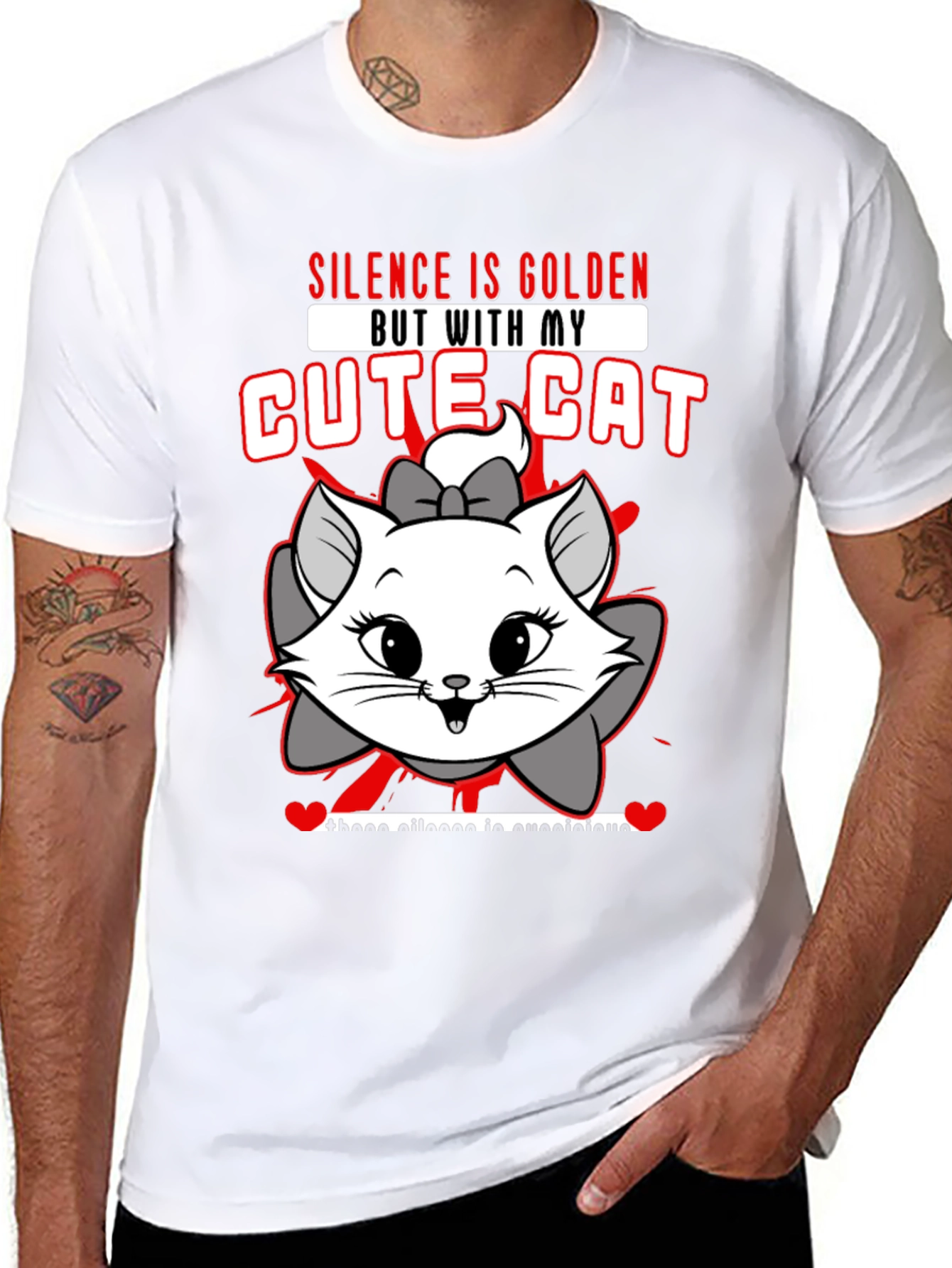 Cute Cat Graphic Tee - Silence is Golden