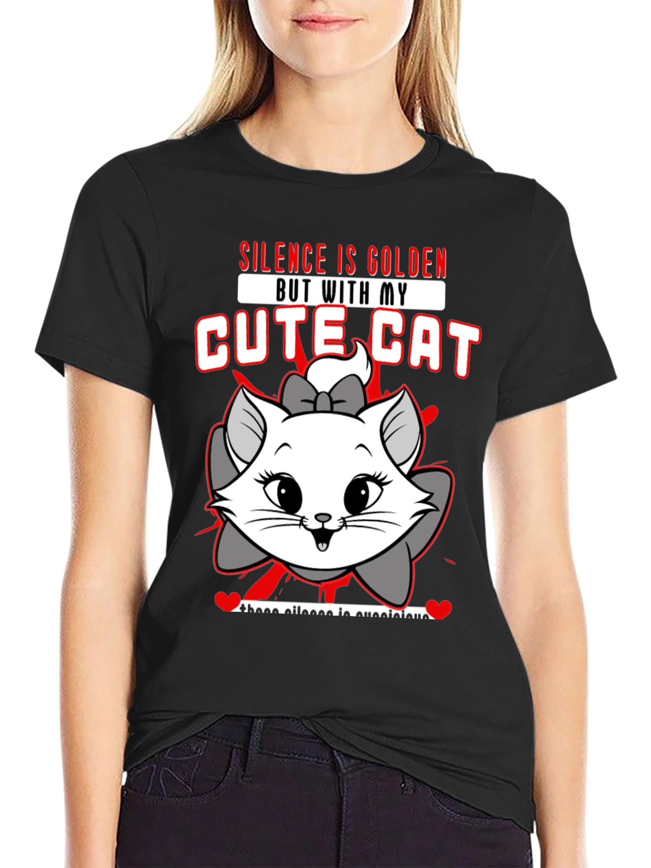 Cute Cat Graphic Tee - Silence is Golden