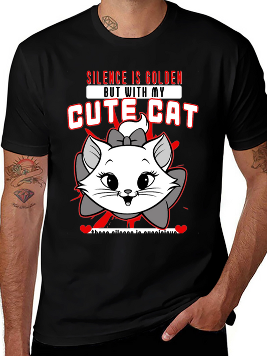 Cute Cat Graphic Tee - Silence is Golden