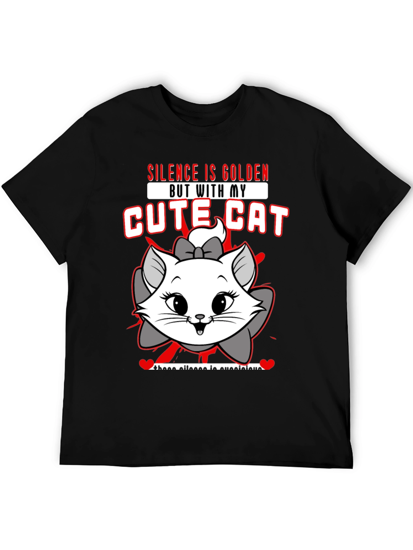 Cute Cat Graphic Tee - Silence is Golden