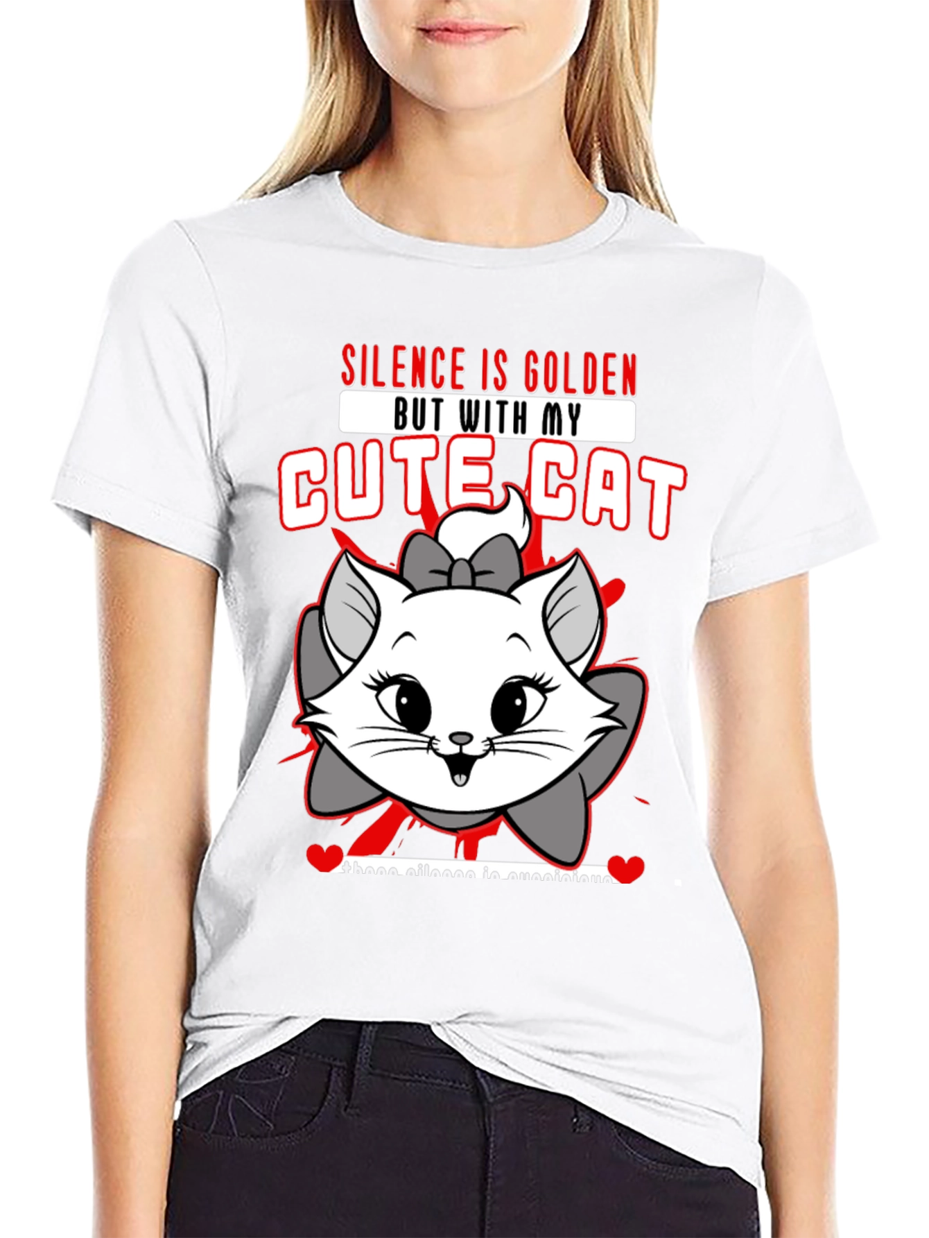 Cute Cat Graphic Tee - Silence is Golden