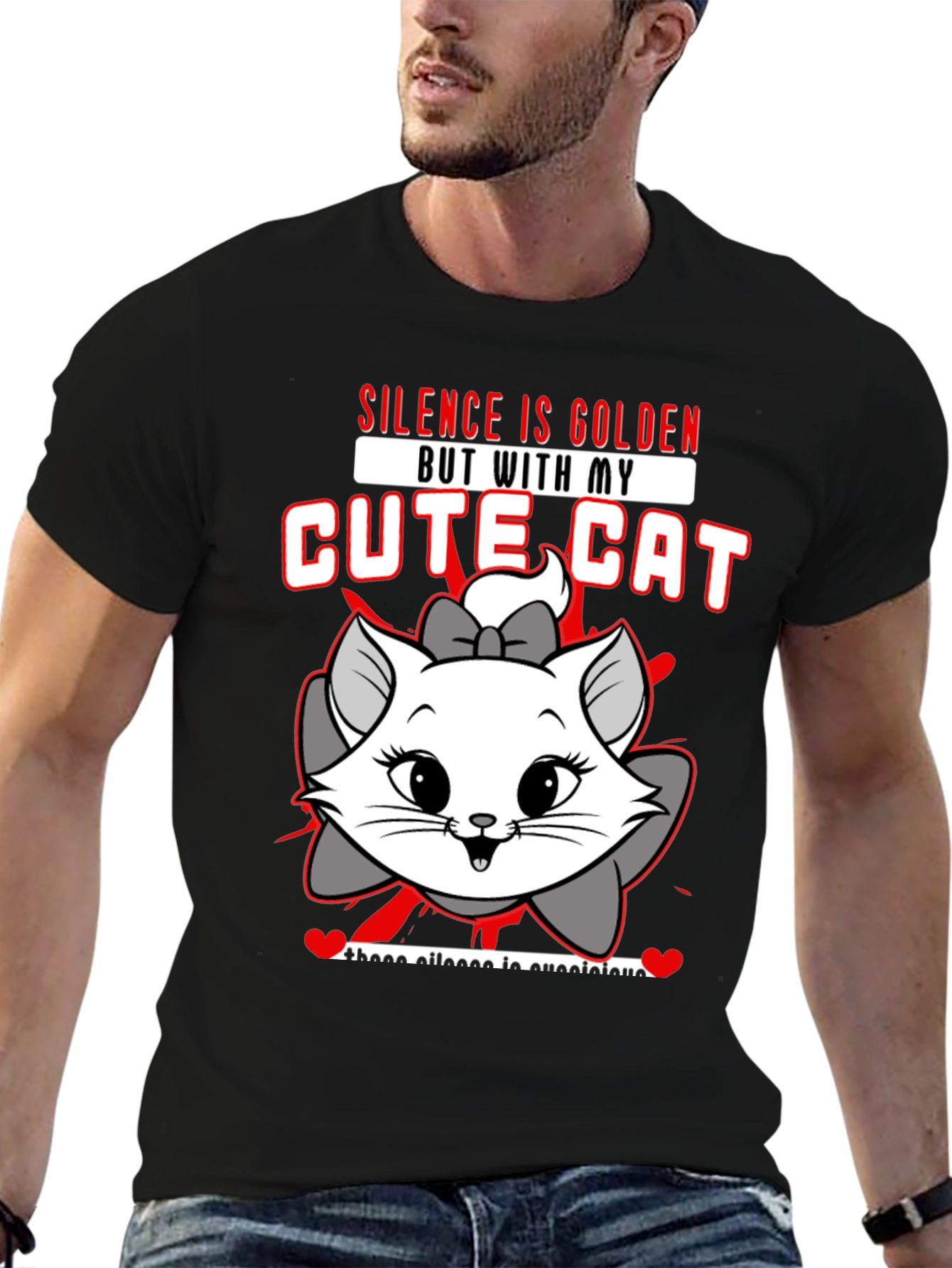 Cute Cat Graphic Tee - Silence is Golden