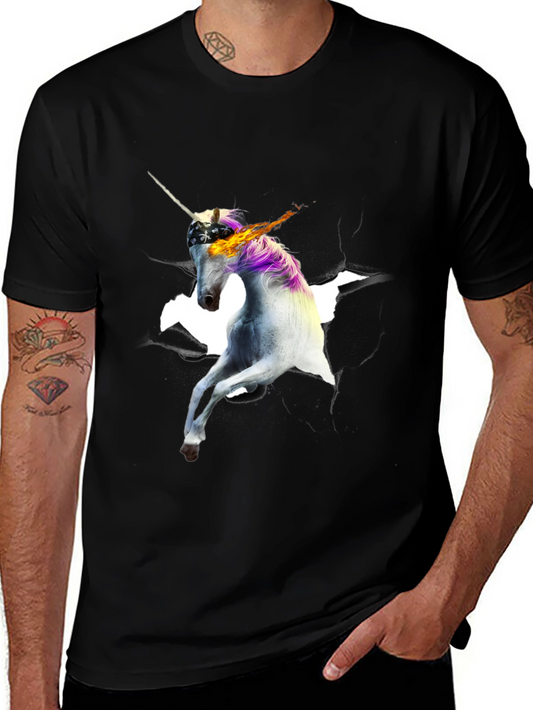 Fiery Unicorn Graphic Tee - Black Cotton T-Shirt