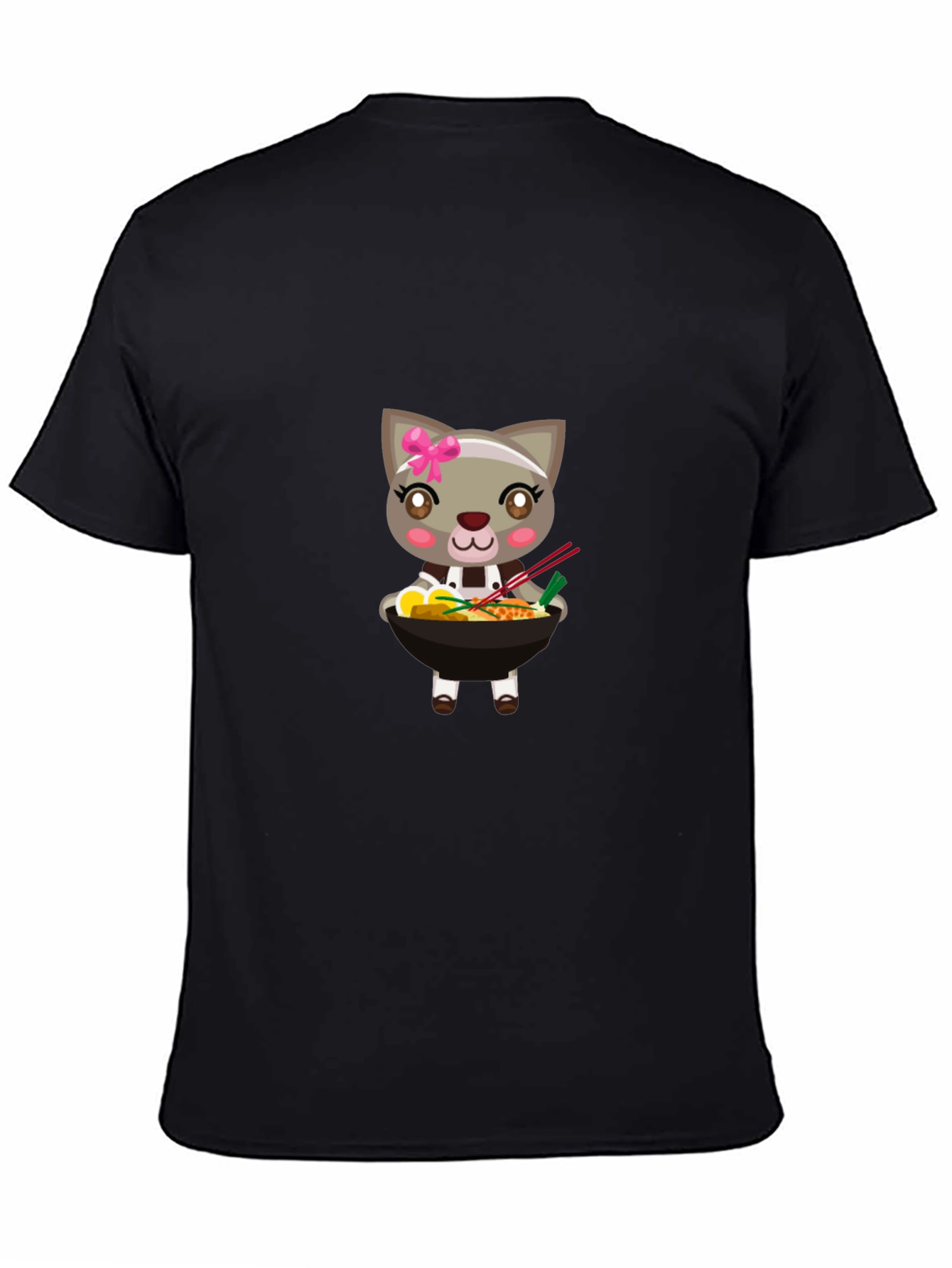 Cute Cat Ramen Bowl T-Shirt - Black