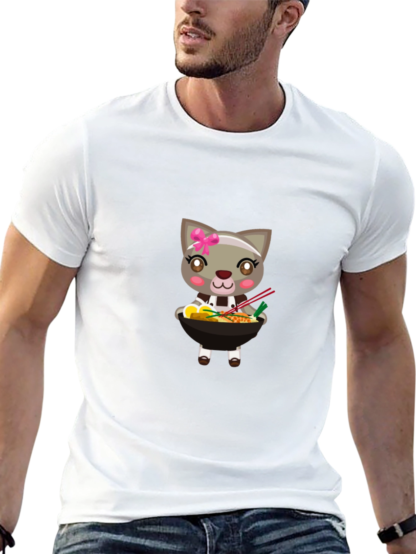 Cute Cat Ramen Bowl T-Shirt - Black