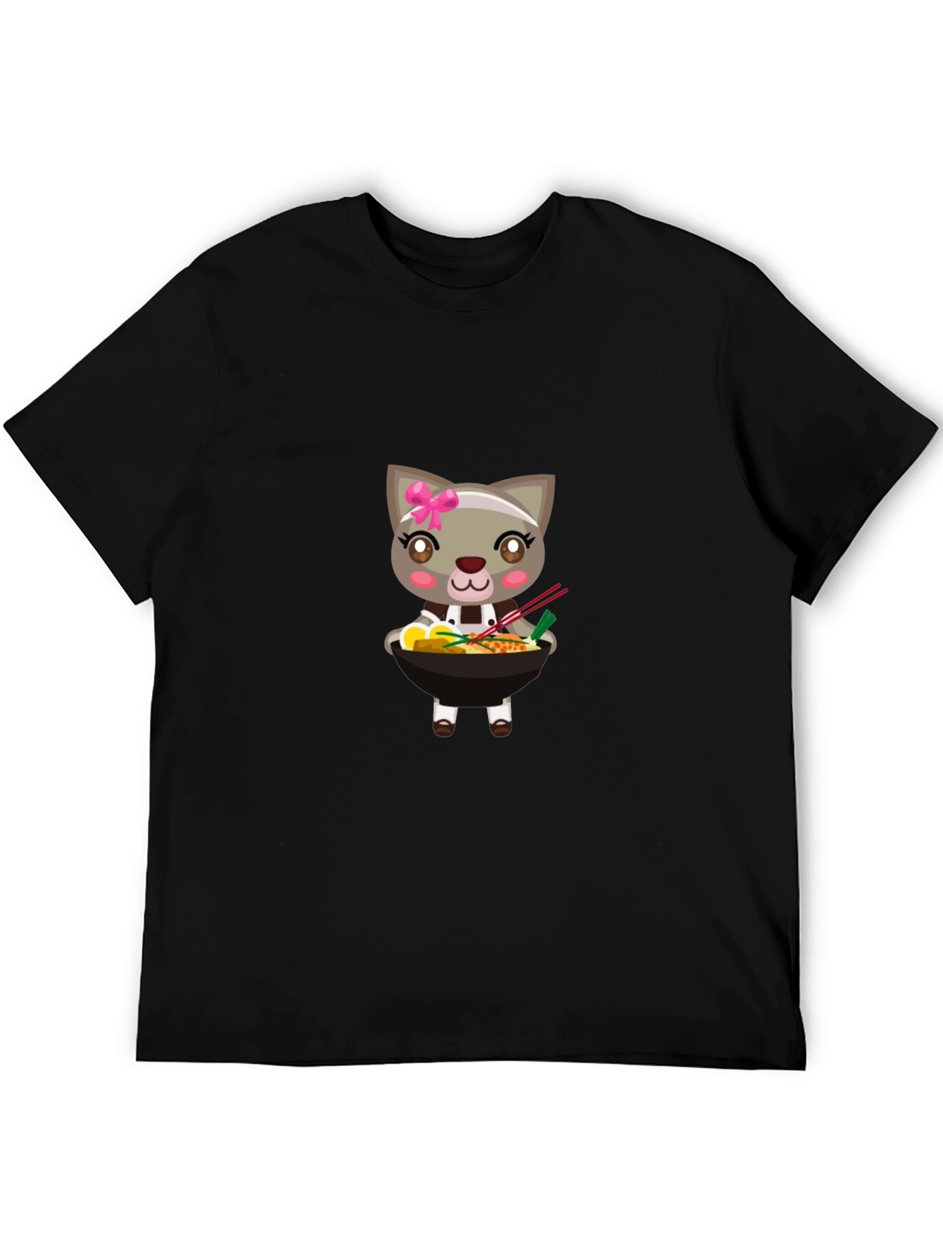 Cute Cat Ramen Bowl T-Shirt - Black