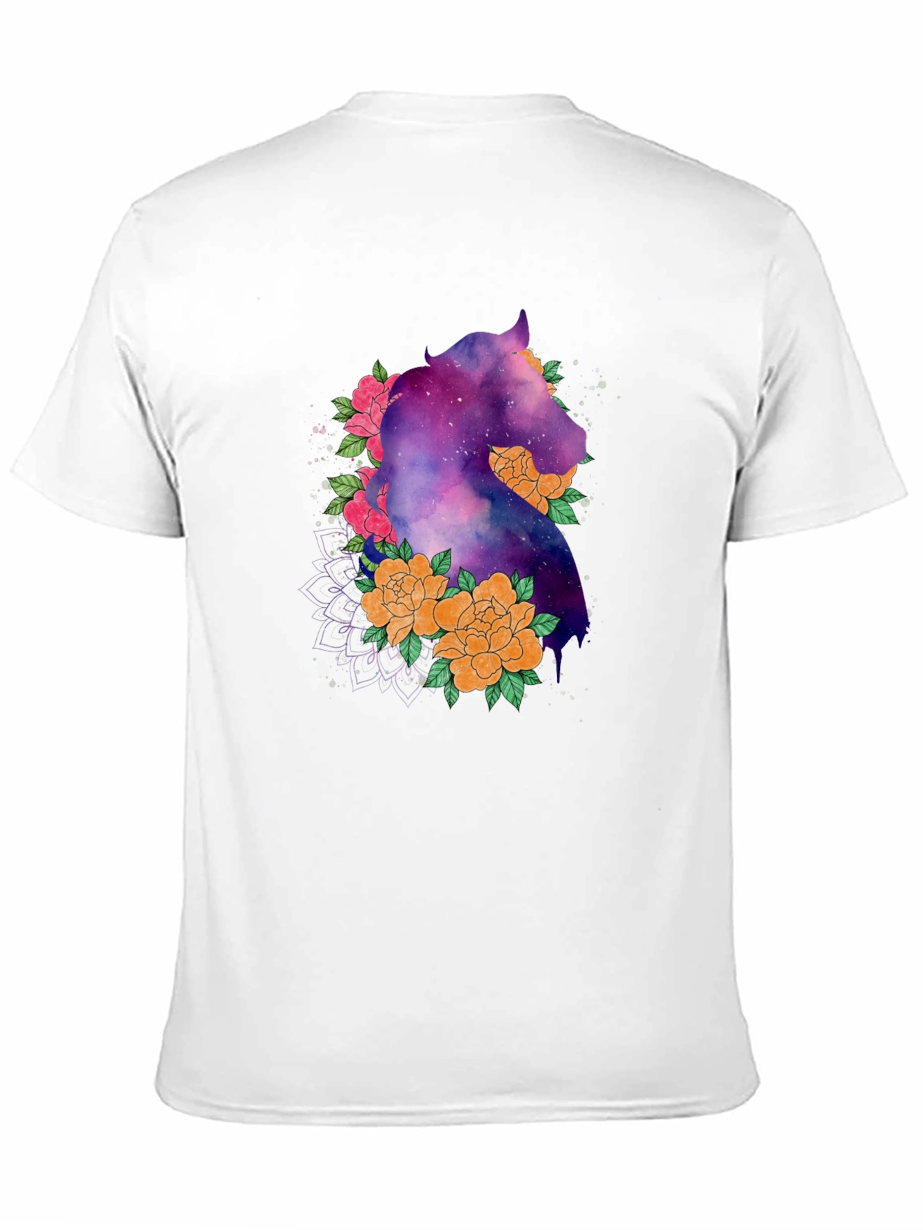 Galaxy Horse Floral Black T-Shirt