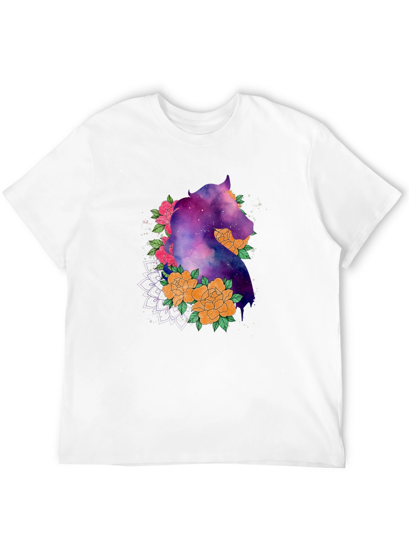 Galaxy Horse Floral Black T-Shirt