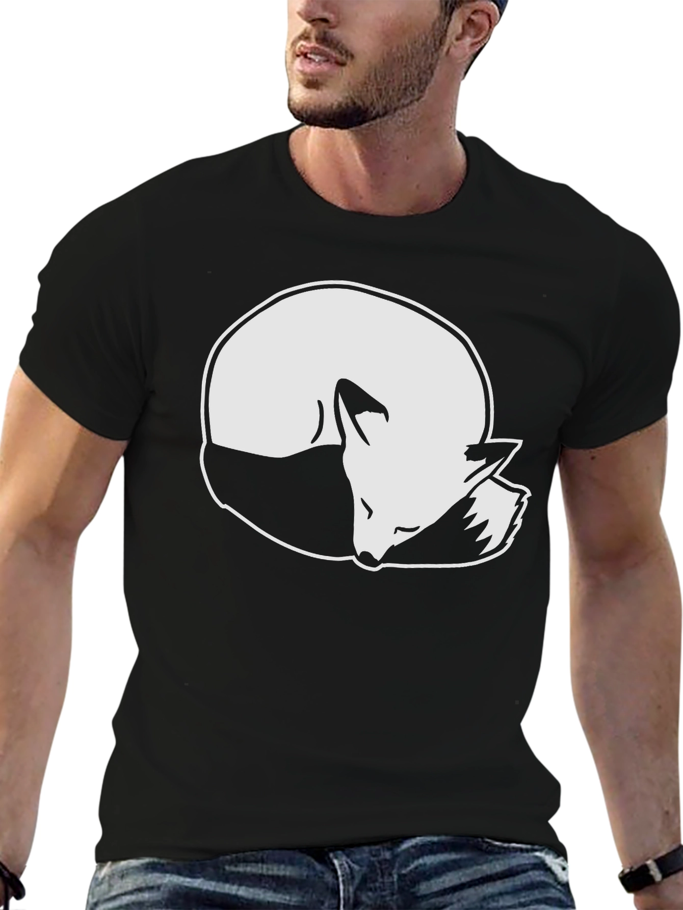 Sleeping Fox Graphic Tee - Stylish Black T-Shirt