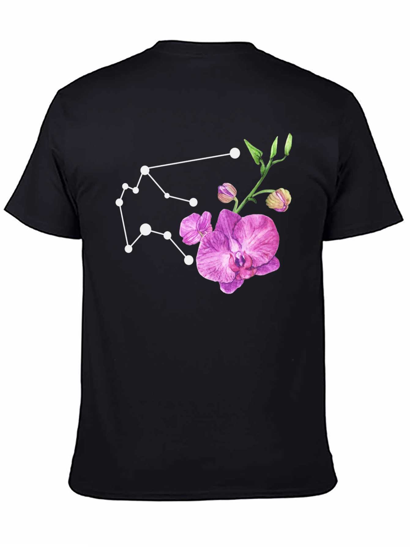 Aquarius Constellation & Orchid Black T-Shirt