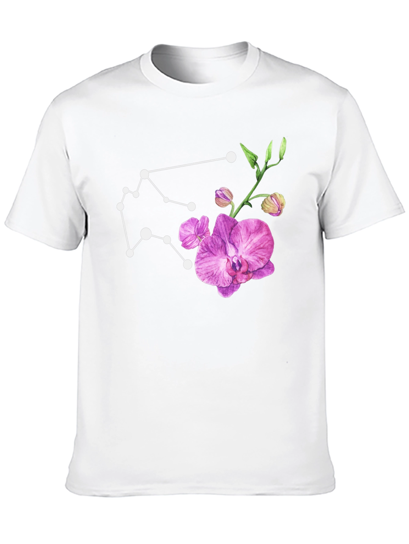Aquarius Constellation & Orchid Black T-Shirt