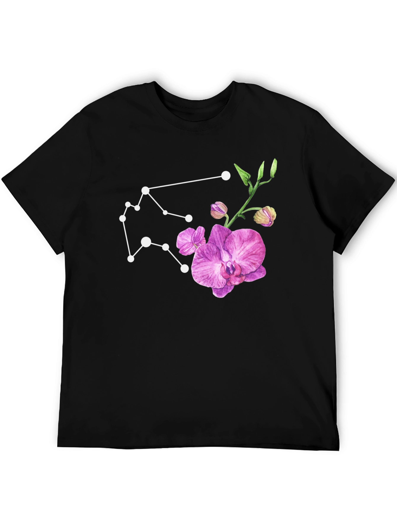 Aquarius Constellation & Orchid Black T-Shirt