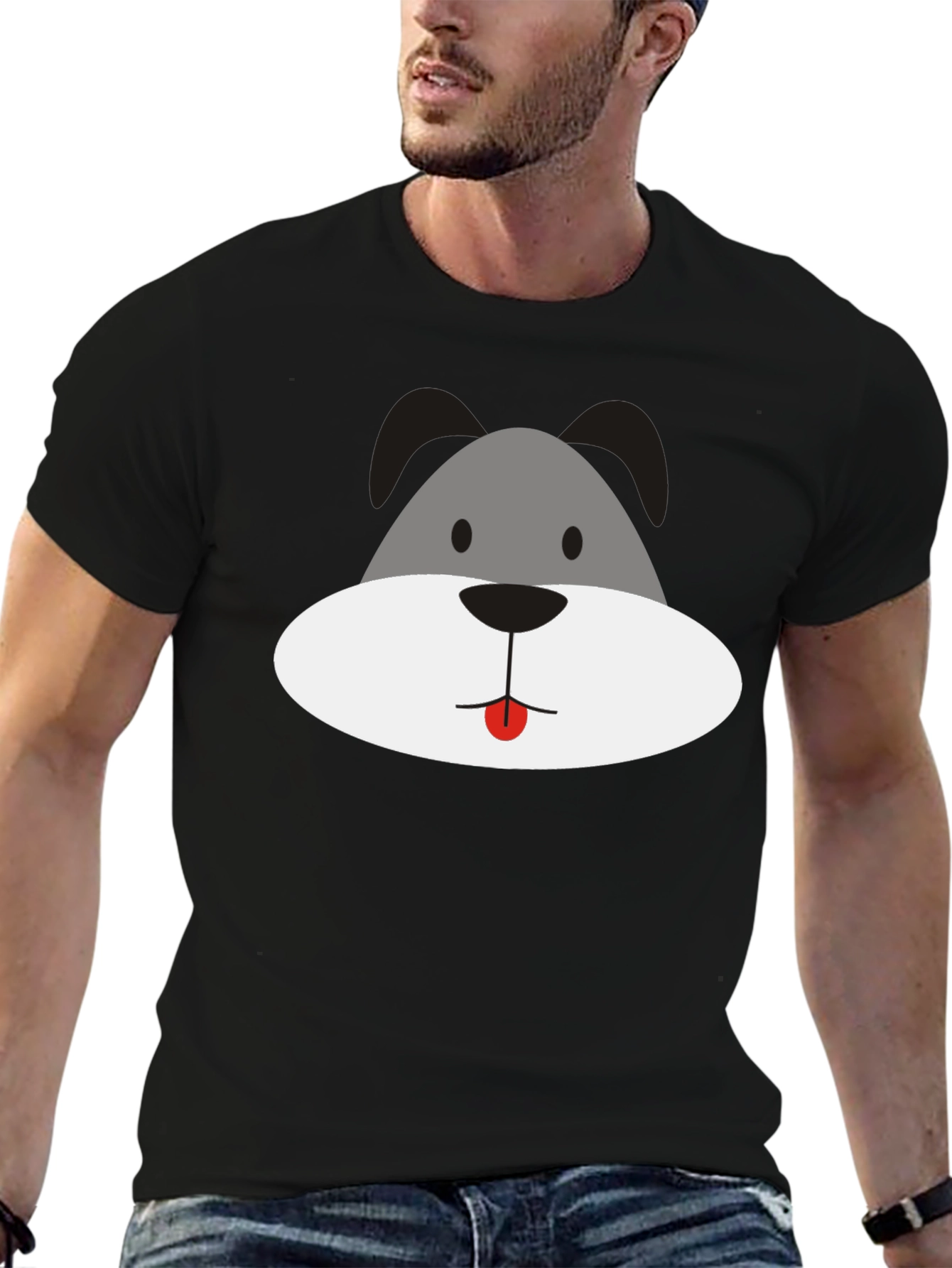 Dog Face Graphic Black T-Shirt