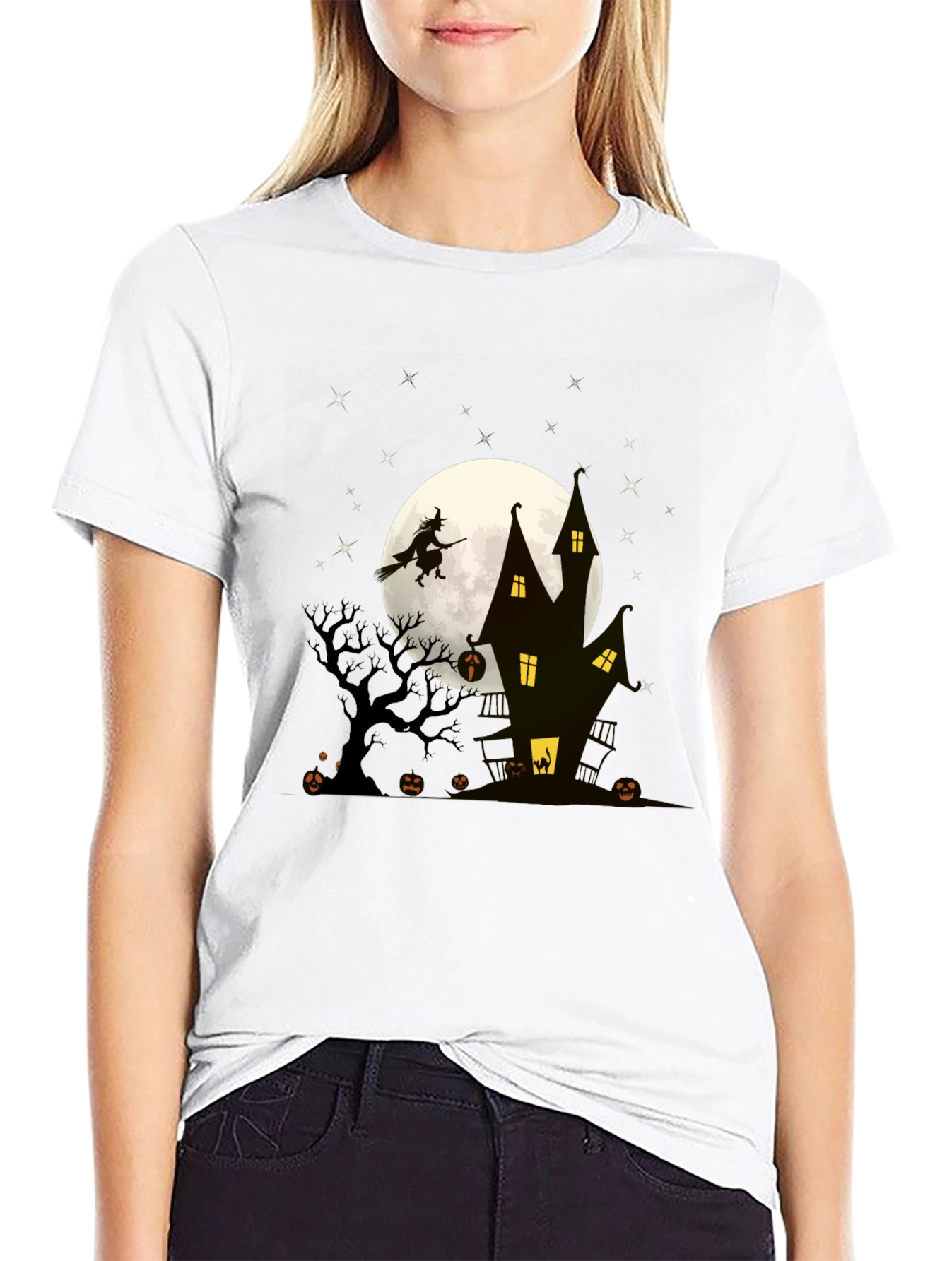 Halloween Witch Haunted House Graphic Tee