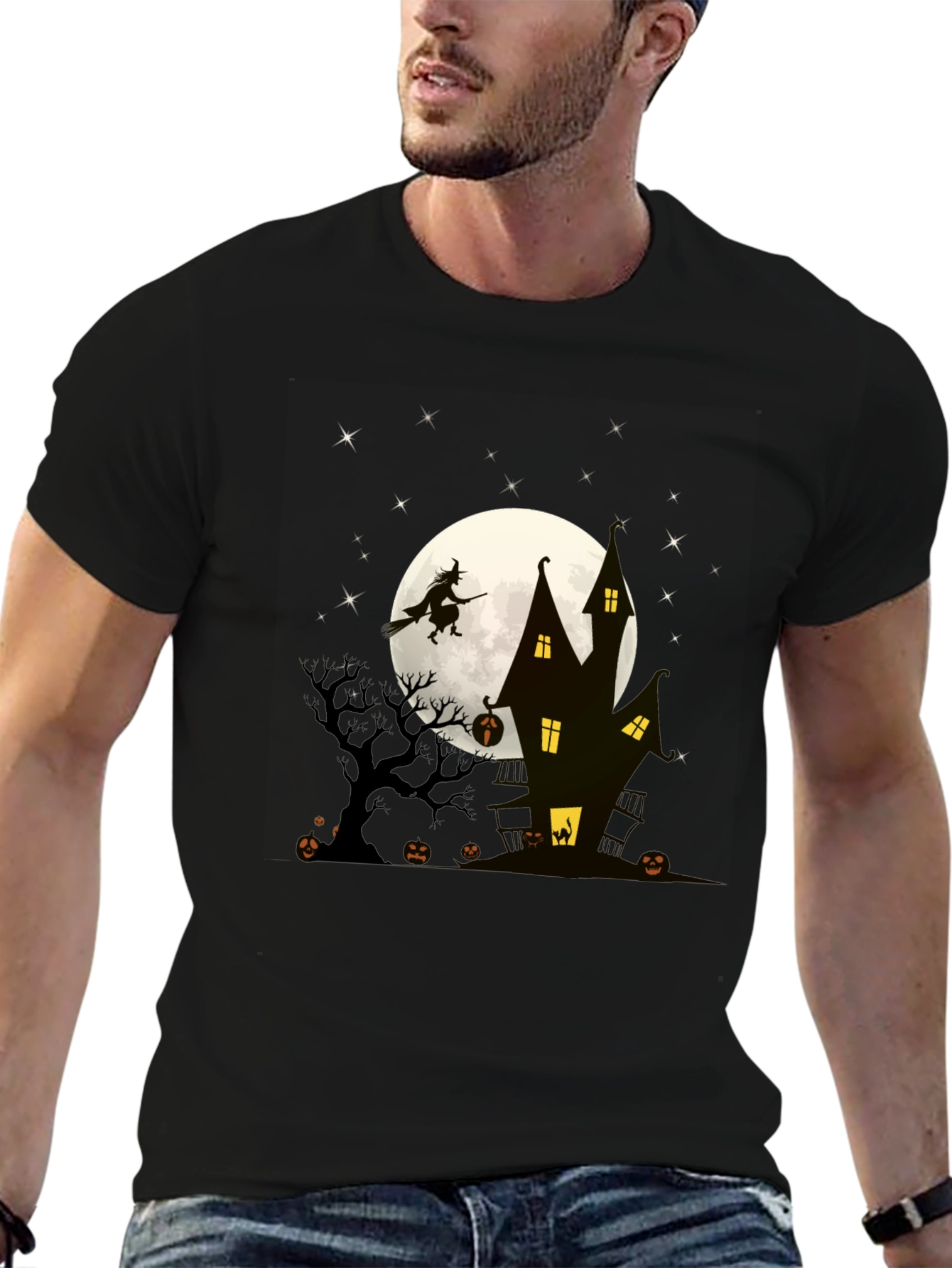 Halloween Witch Haunted House Graphic Tee