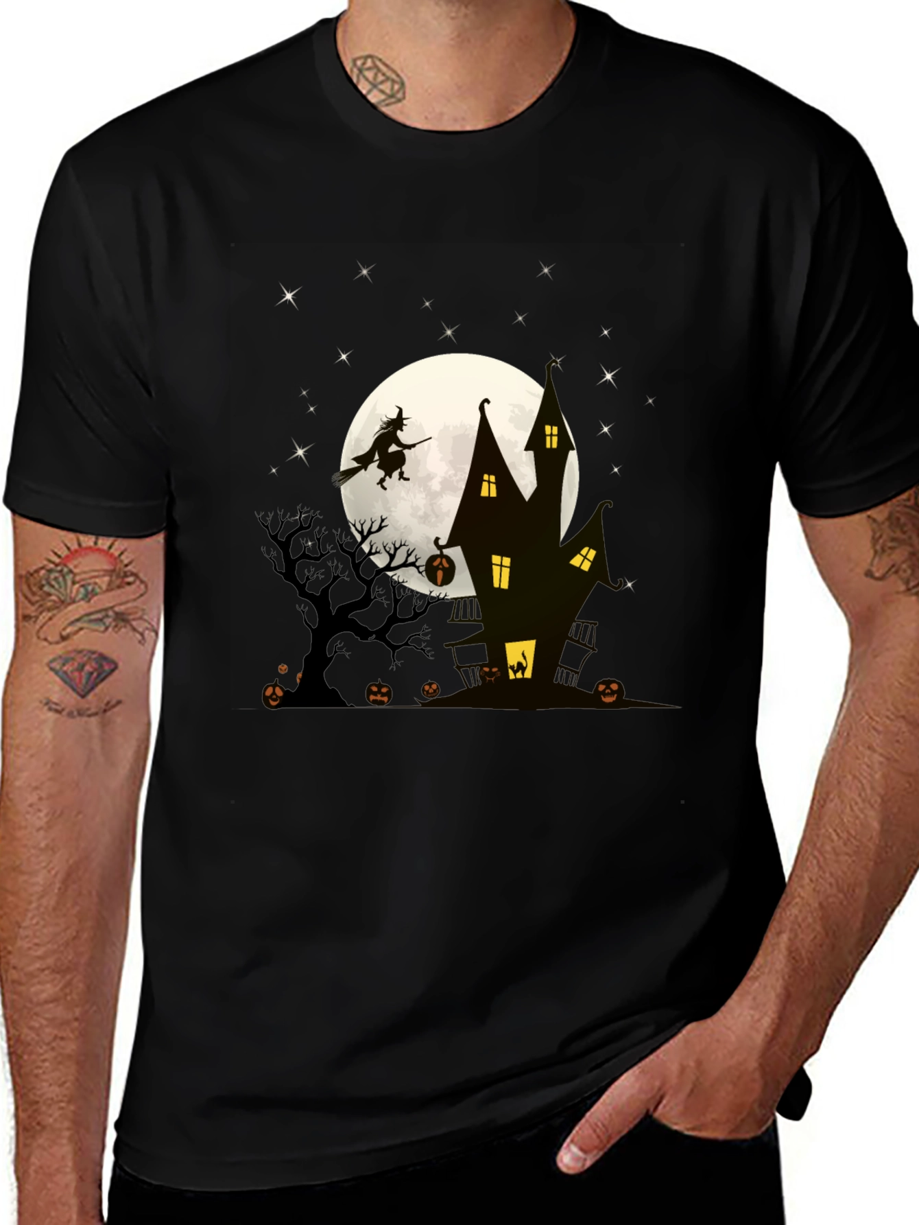 Halloween Witch Haunted House Graphic Tee