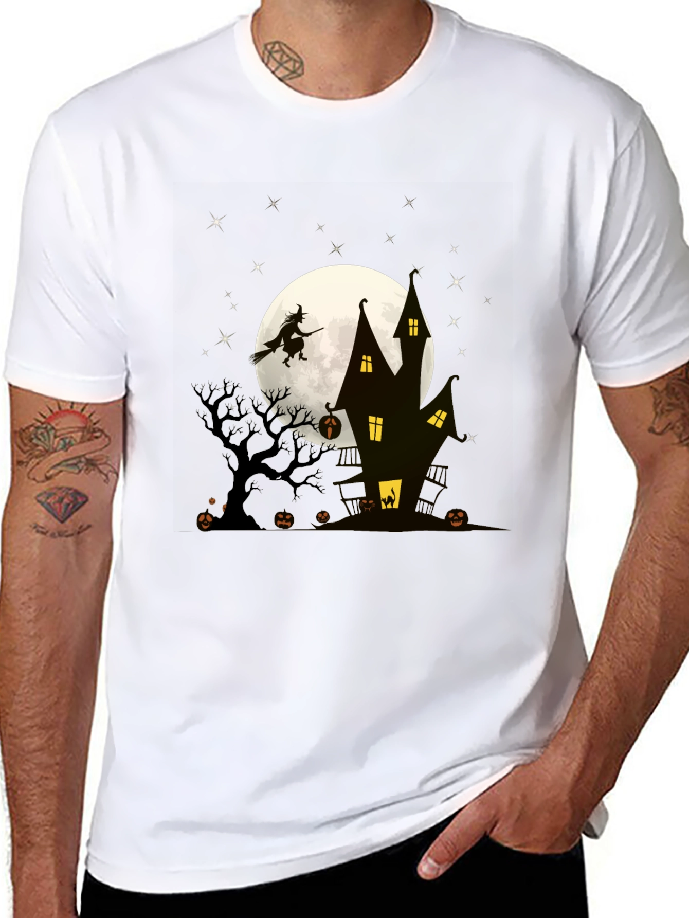 Halloween Witch Haunted House Graphic Tee