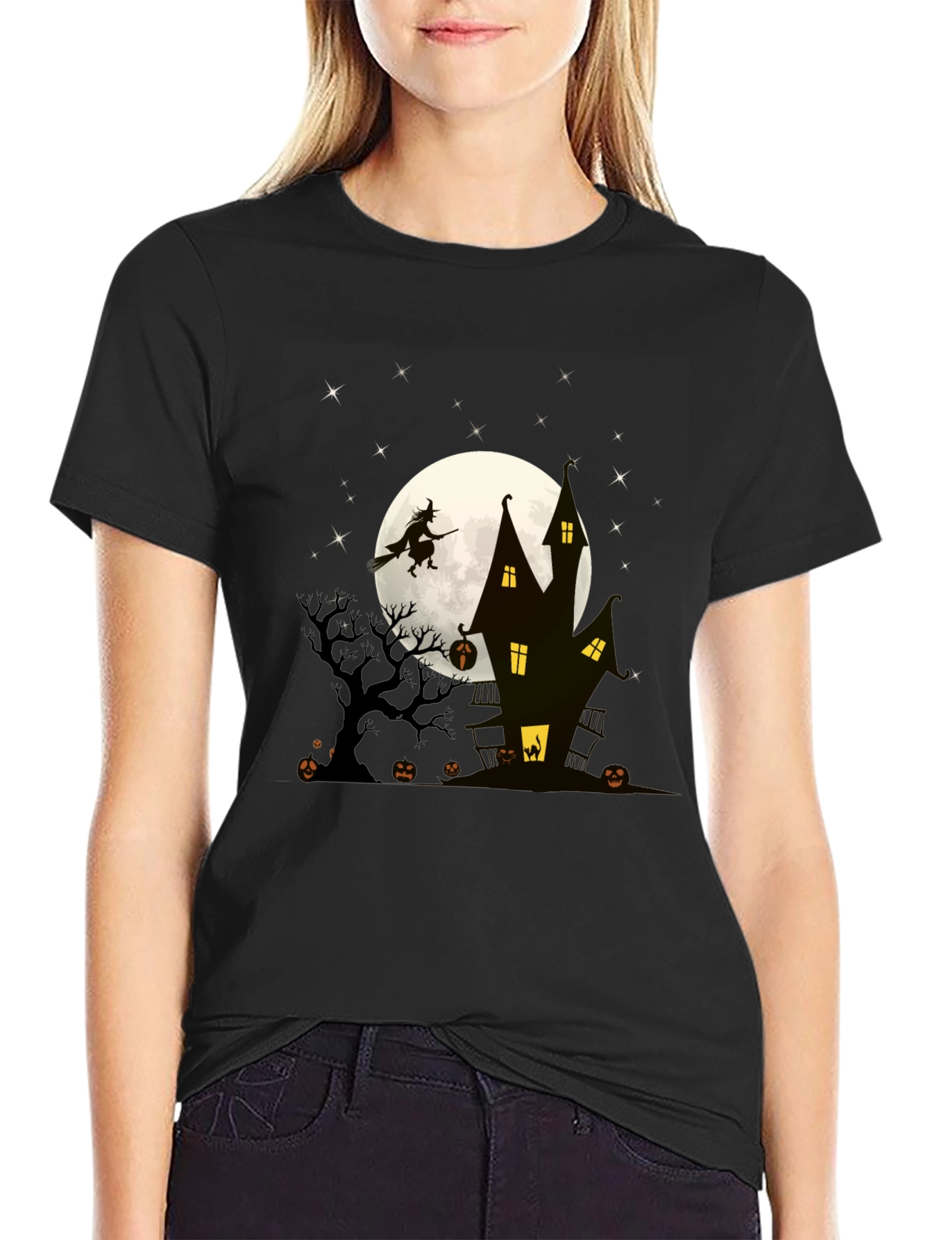 Halloween Witch Haunted House Graphic Tee