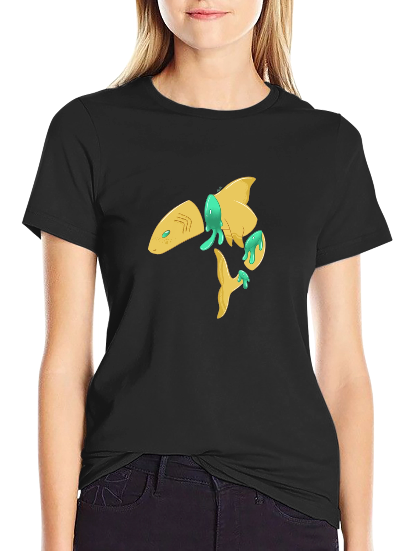 Abstract Shark Graphic Black T-Shirt