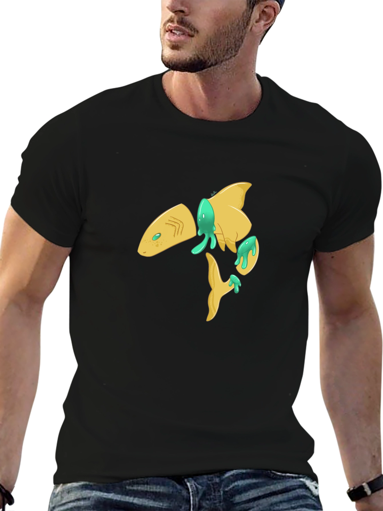 Abstract Shark Graphic Black T-Shirt