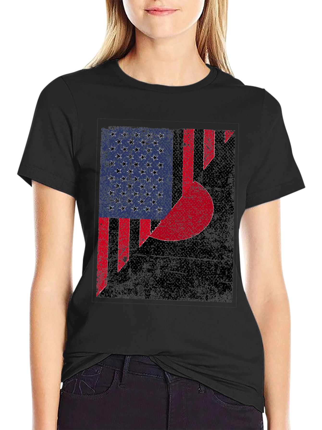 Distressed US & Crescent Moon Graphic T-Shirt
