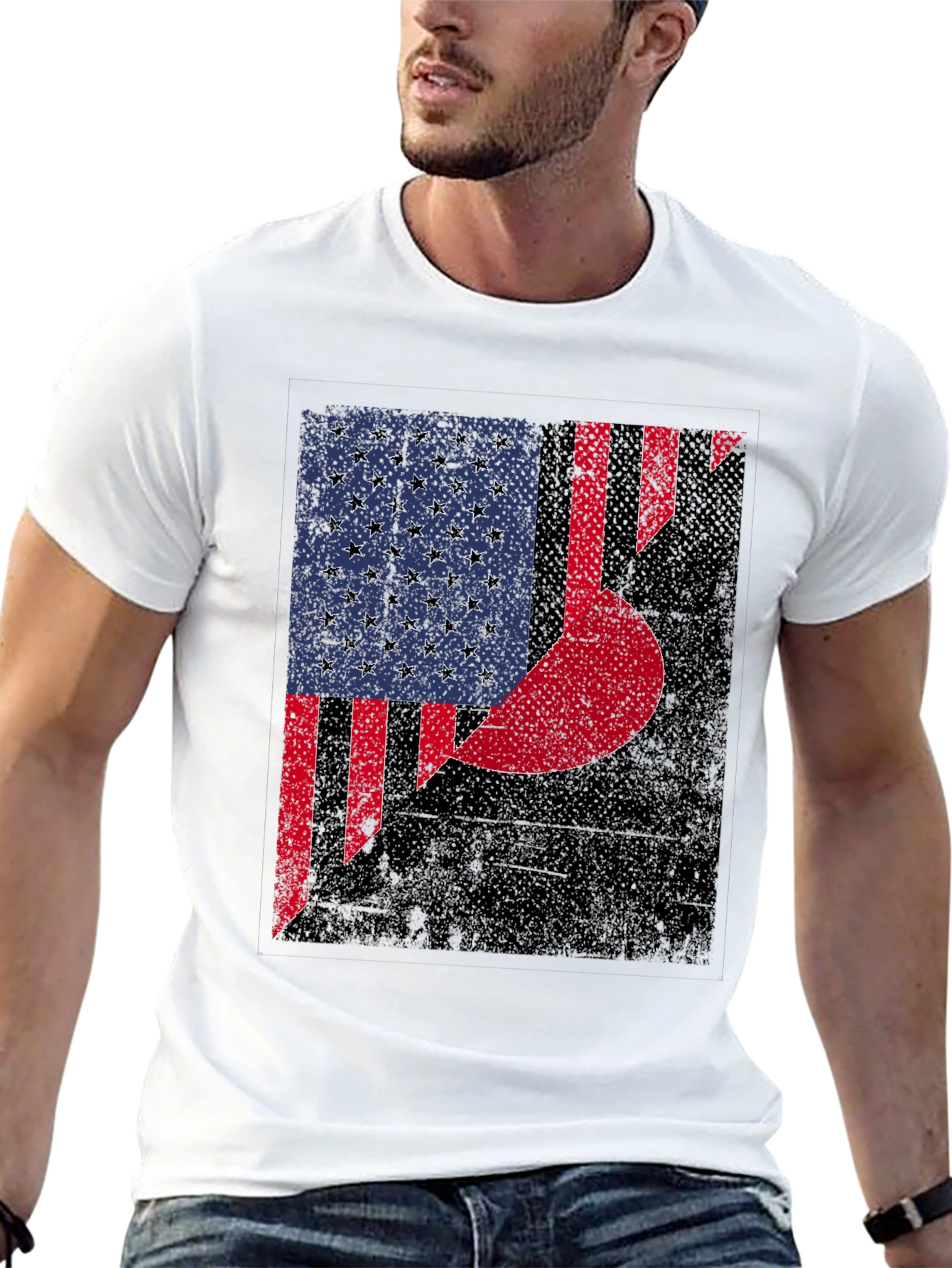 Distressed US & Crescent Moon Graphic T-Shirt