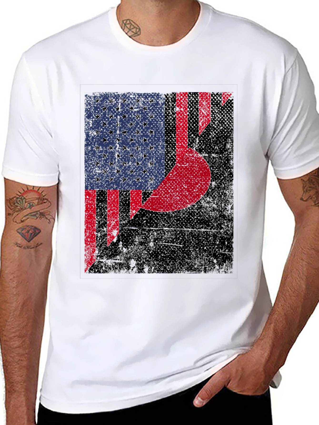 Distressed US & Crescent Moon Graphic T-Shirt