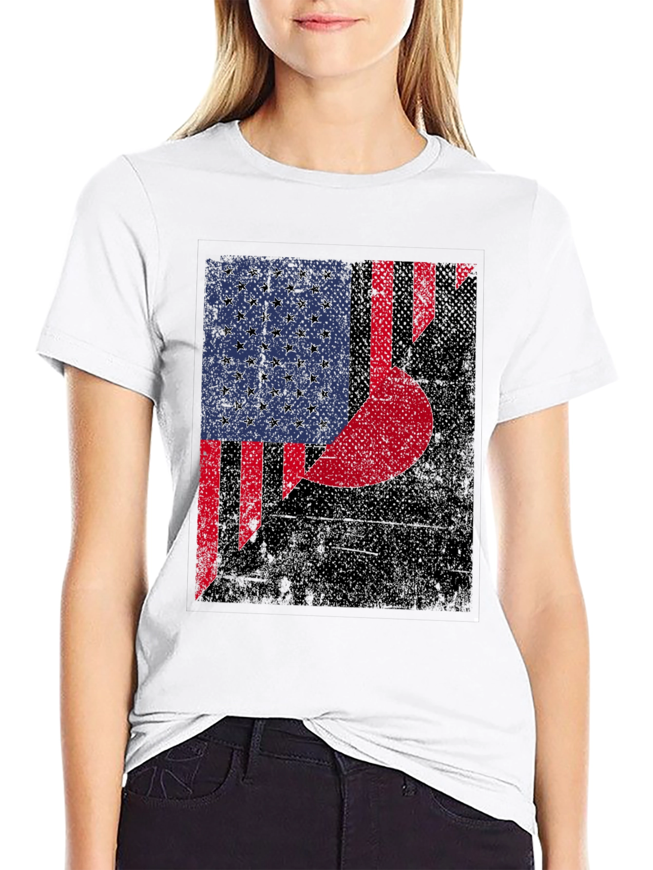 Distressed US & Crescent Moon Graphic T-Shirt