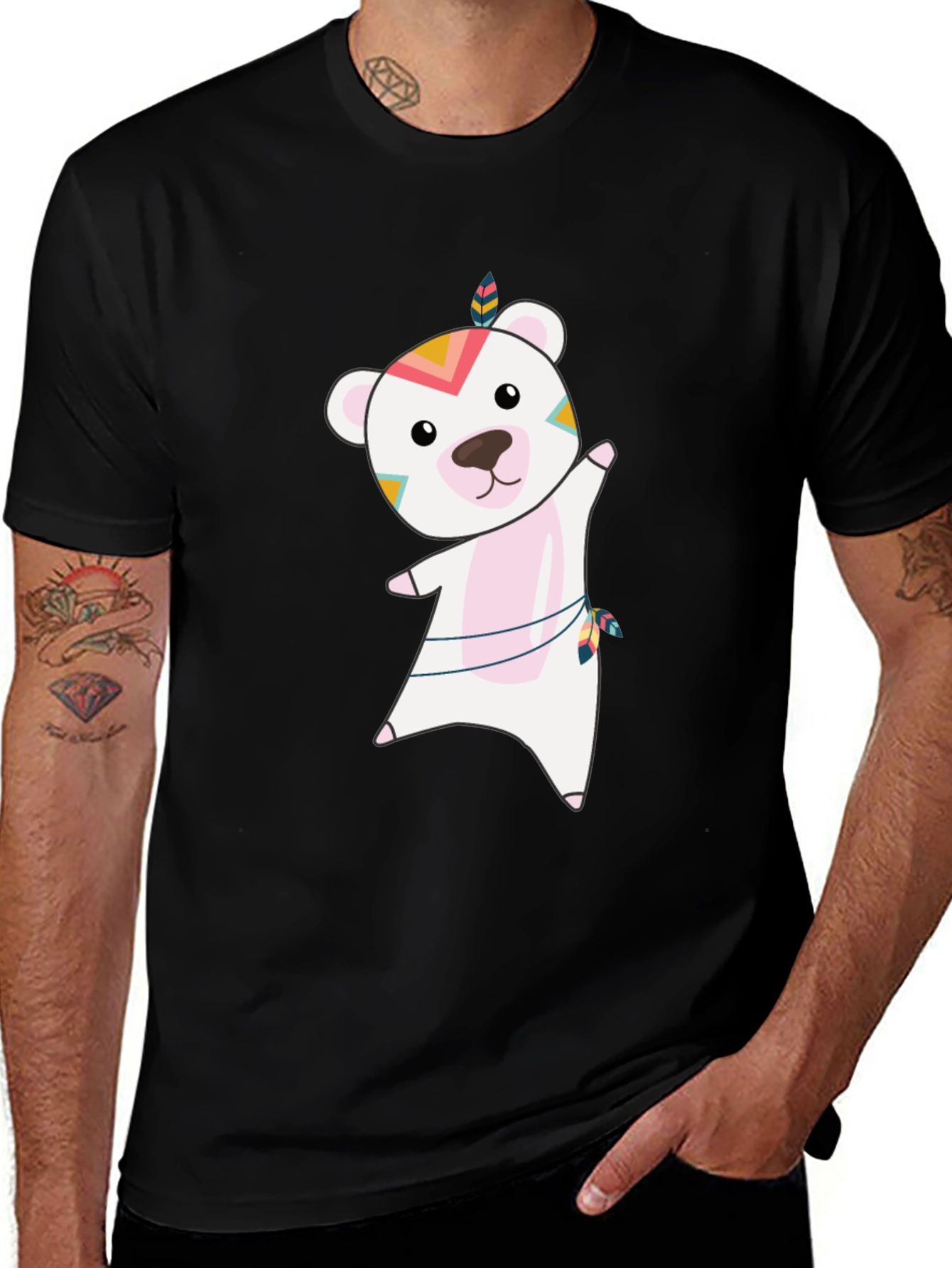 Bear Graphic Tee - Whimsical Mens Black T-Shirt