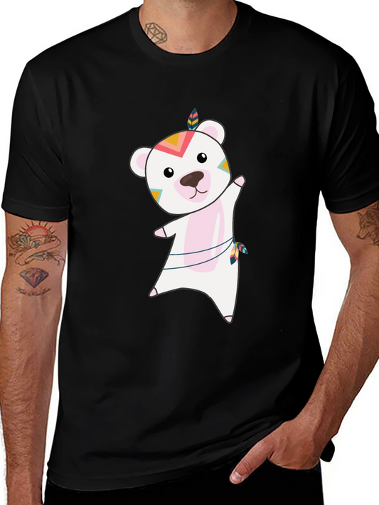Bear Graphic Tee - Whimsical Mens Black T-Shirt