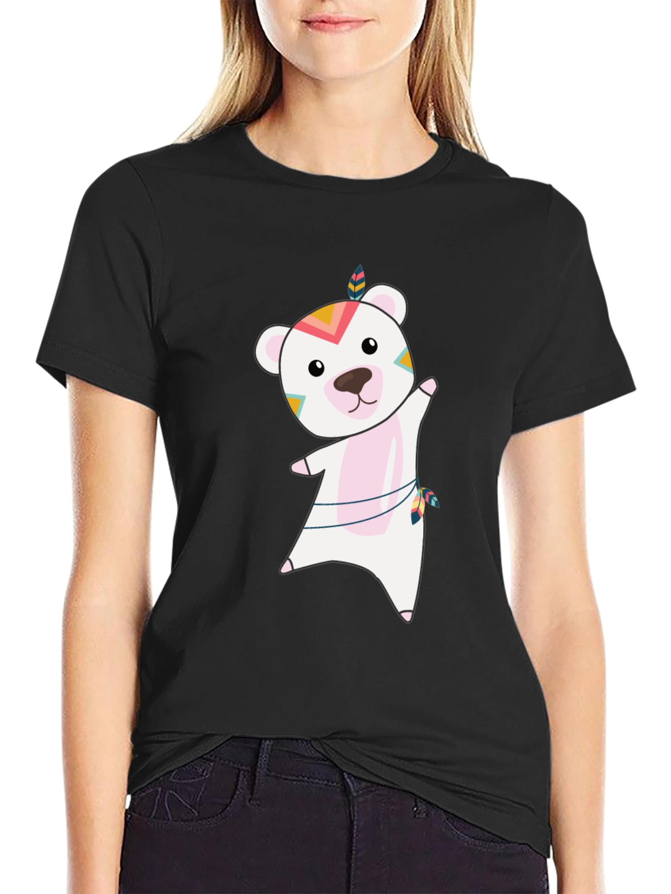 Bear Graphic Tee - Whimsical Mens Black T-Shirt