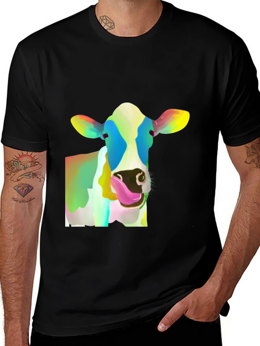 Colorful Cow Graphic Tee - Unisex Black T-Shirt