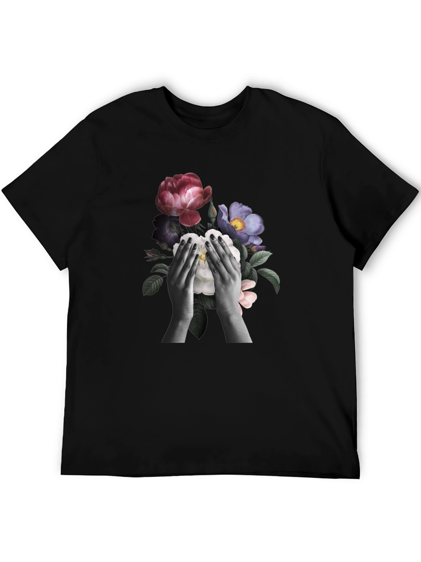 Floral Hands Graphic T-Shirt - Black