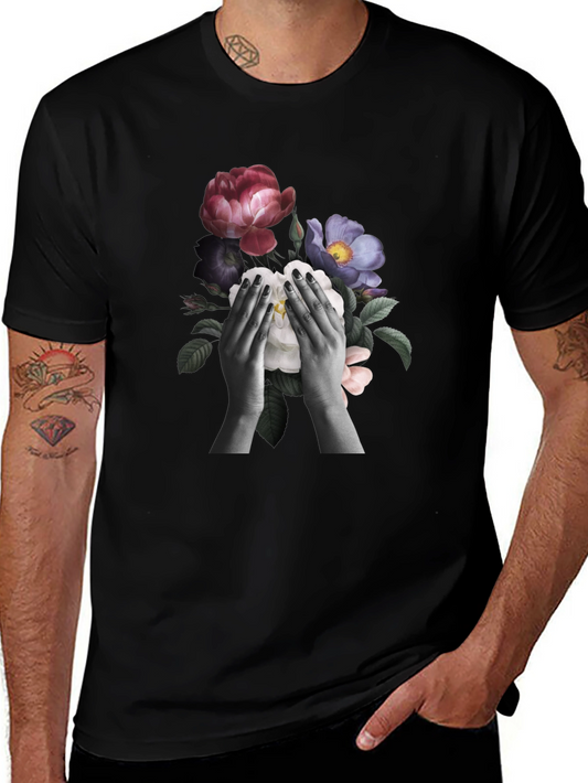Floral Hands Graphic T-Shirt - Black