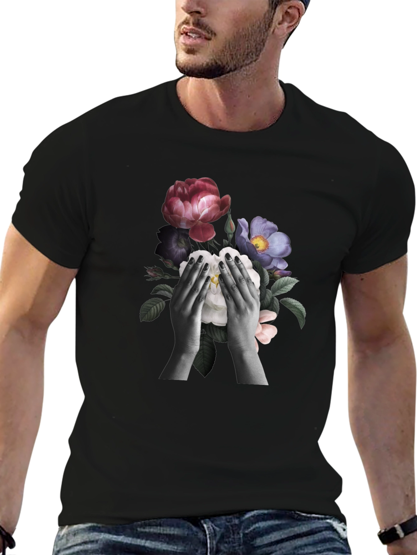 Floral Hands Graphic T-Shirt - Black