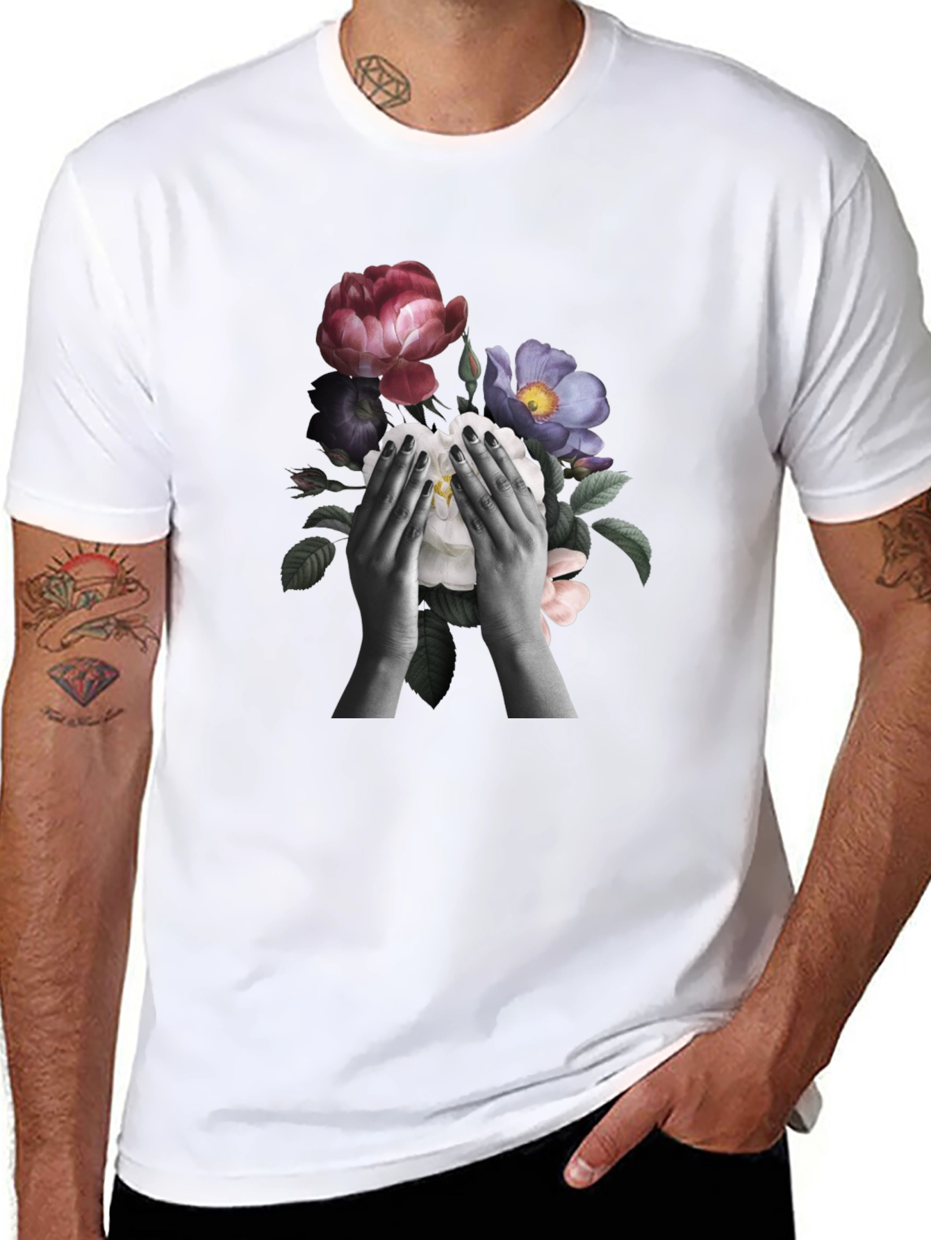 Floral Hands Graphic T-Shirt - Black