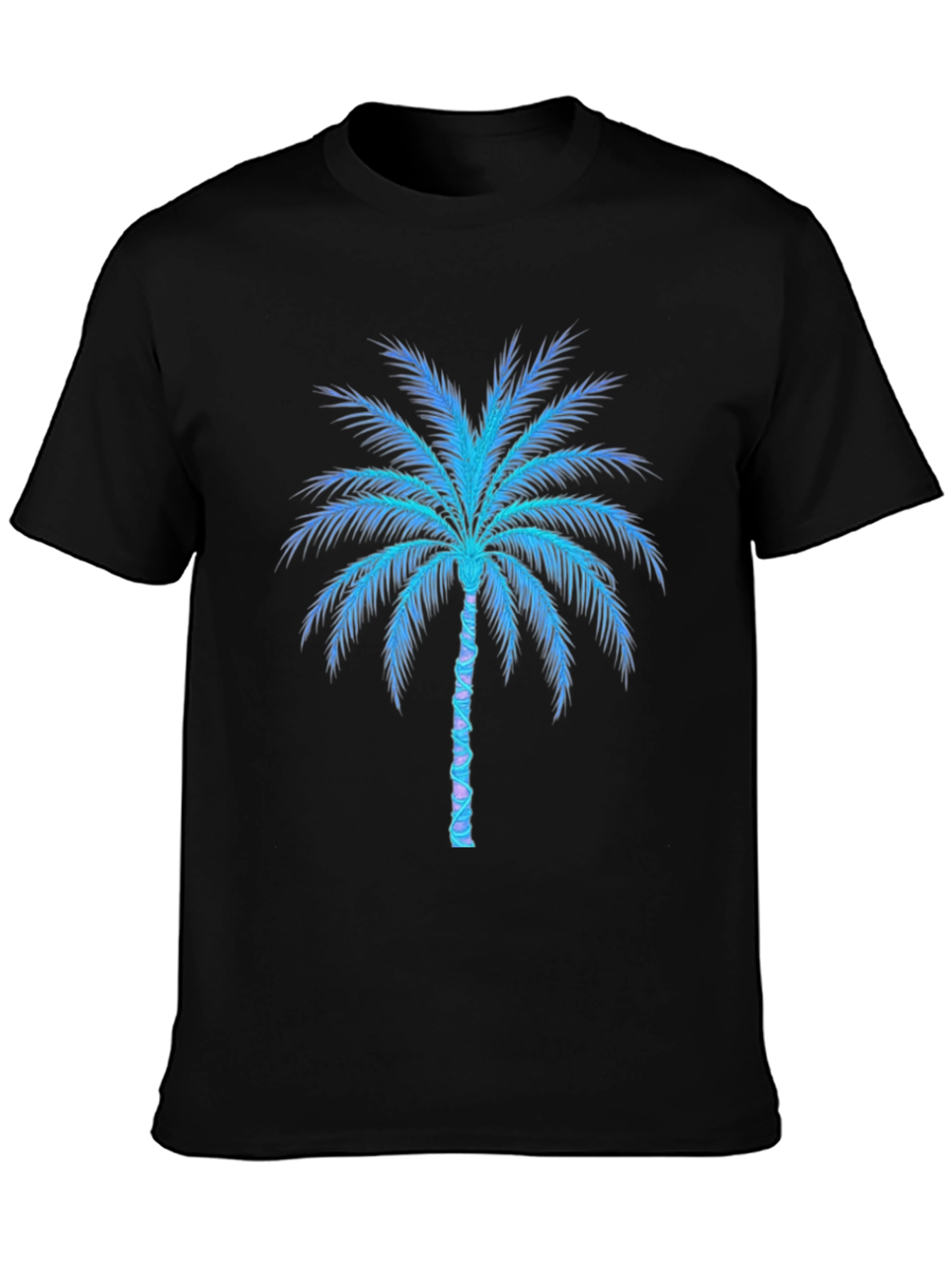 Neon Palm Tree Graphic Tee - Black Cotton Blend