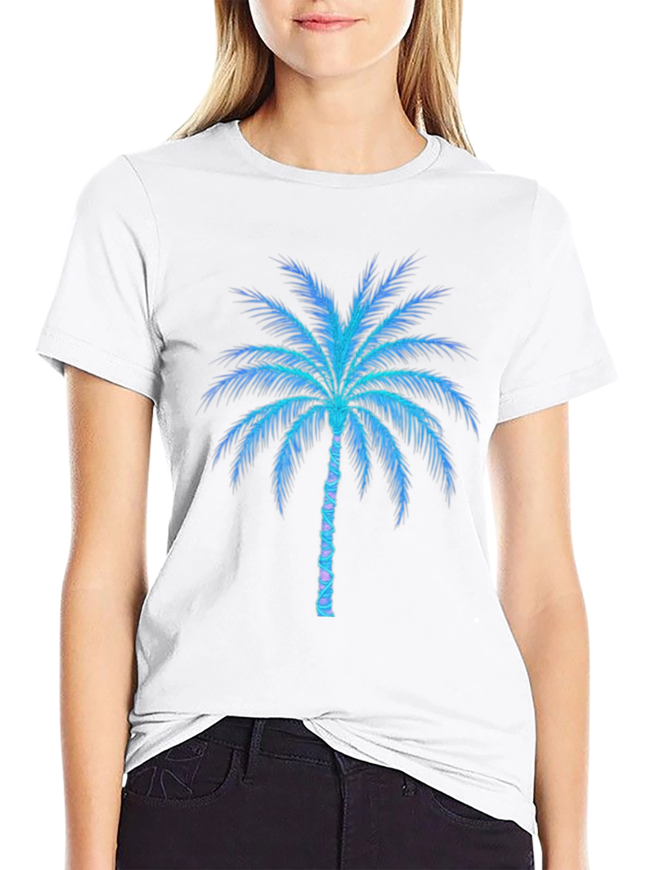 Neon Palm Tree Graphic Tee - Black Cotton Blend