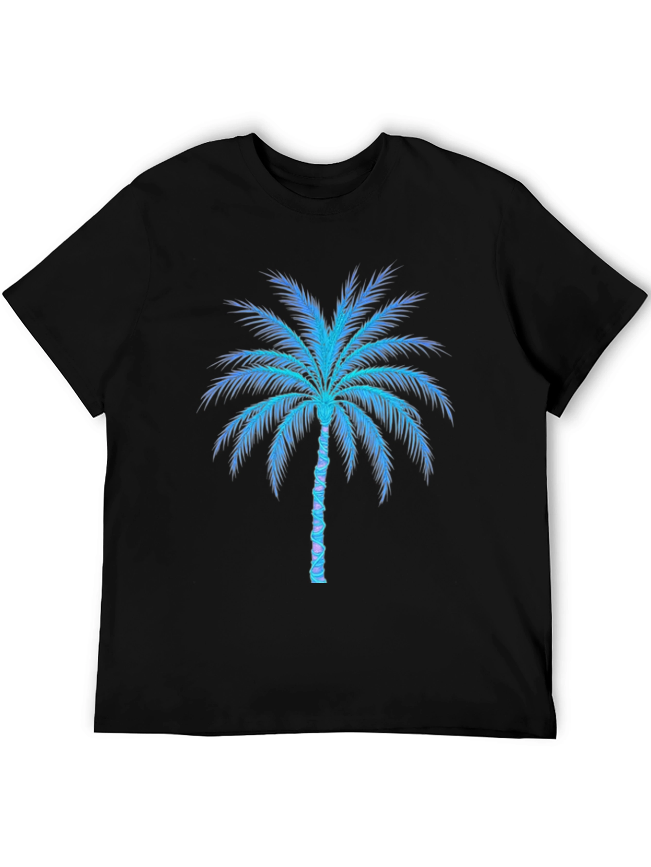 Neon Palm Tree Graphic Tee - Black Cotton Blend