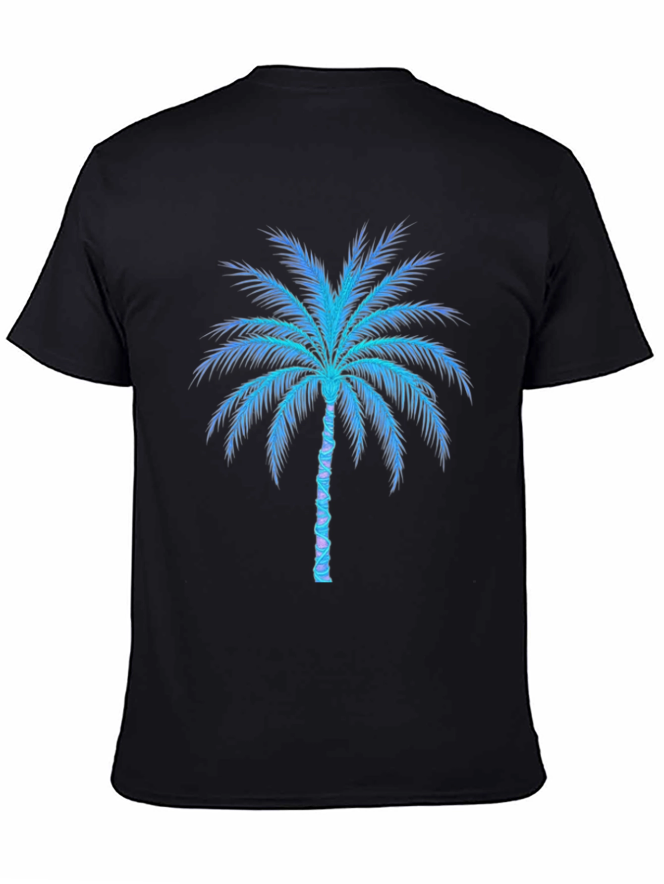 Neon Palm Tree Graphic Tee - Black Cotton Blend