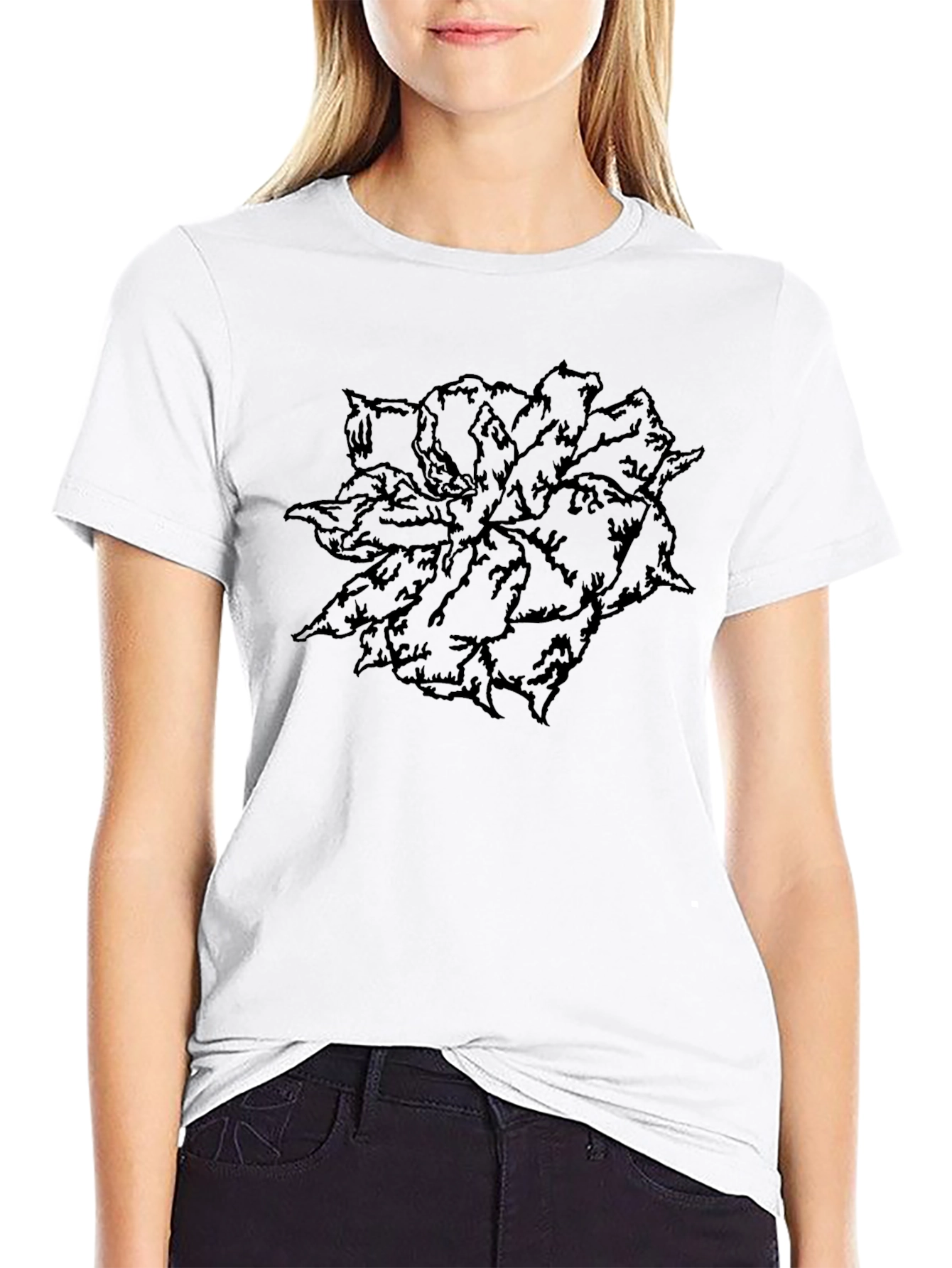Black Floral Graphic Print Crew Neck T-Shirt
