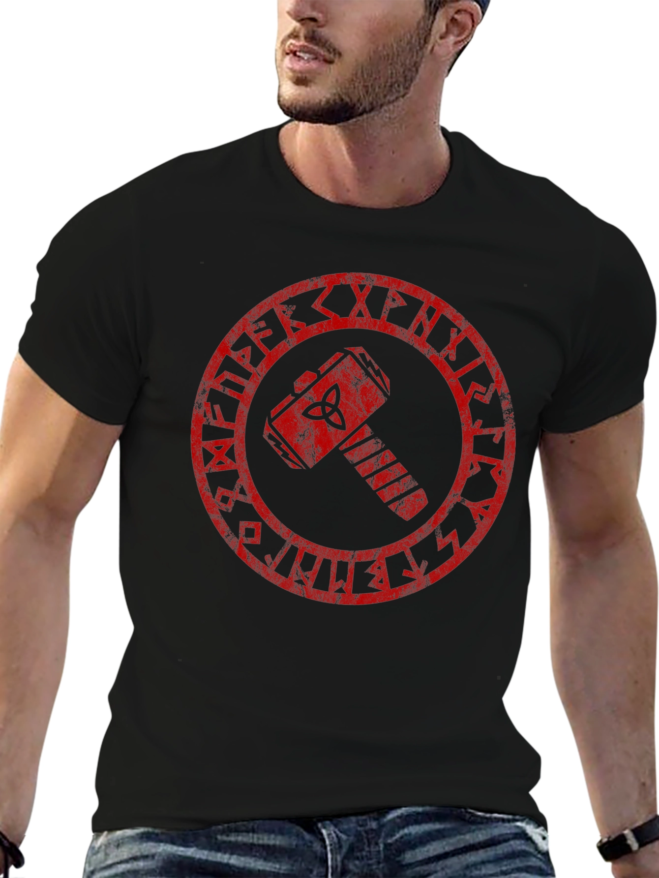 Viking Hammer Rune Graphic T-Shirt