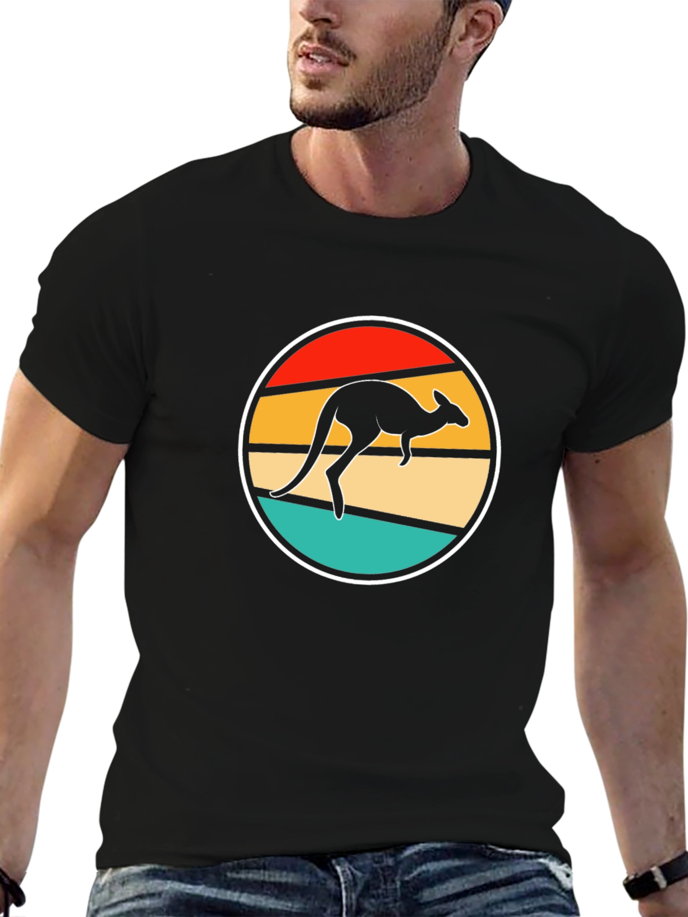 Retro Kangaroo T-Shirt - Black Novelty Tee