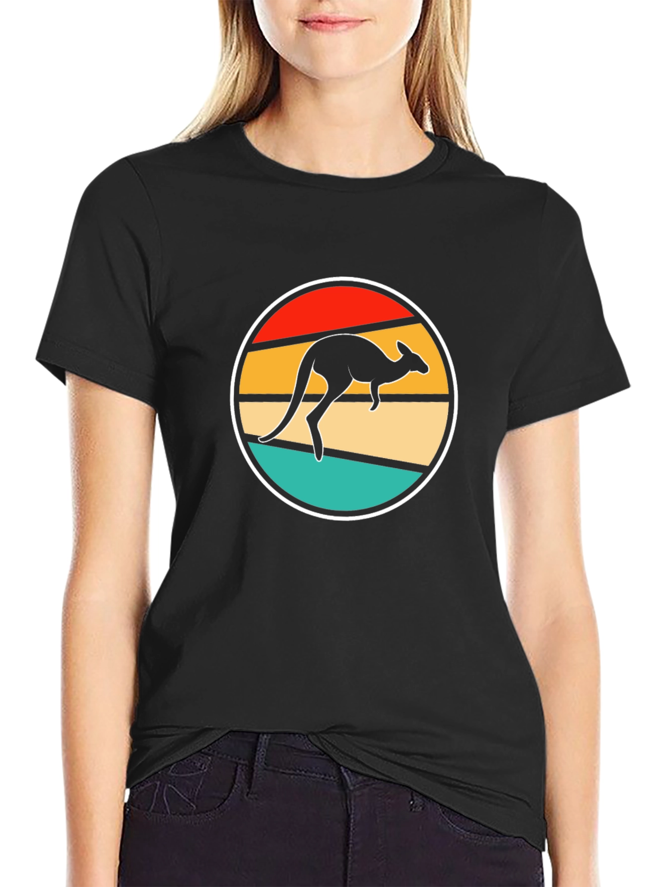 Retro Kangaroo T-Shirt - Black Novelty Tee