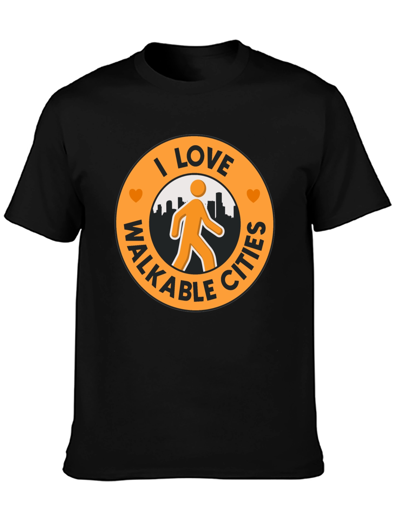 I Love Walkable Cities Graphic T-Shirt - Black