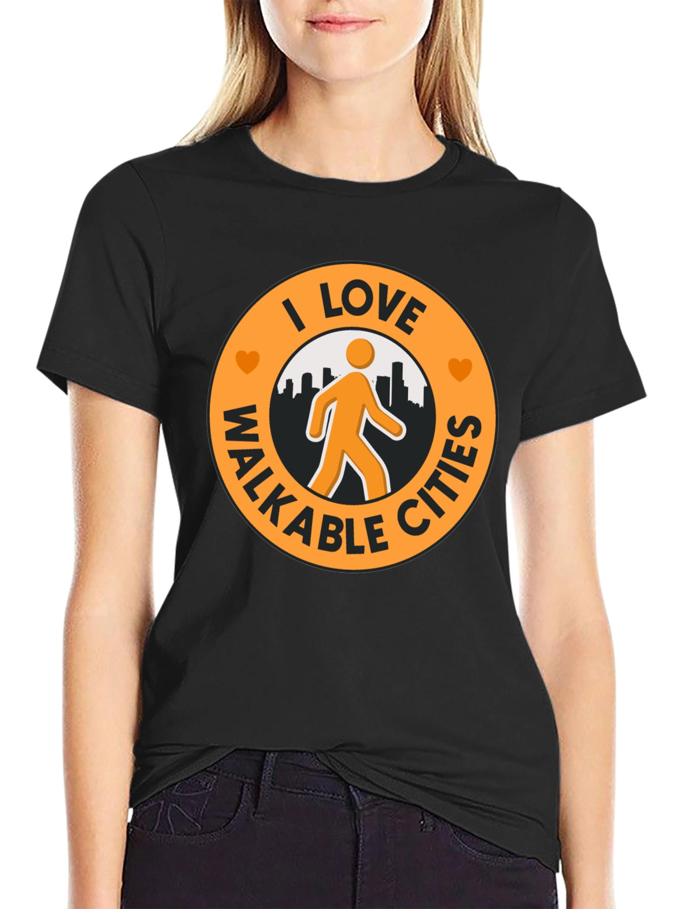 I Love Walkable Cities Graphic T-Shirt - Black