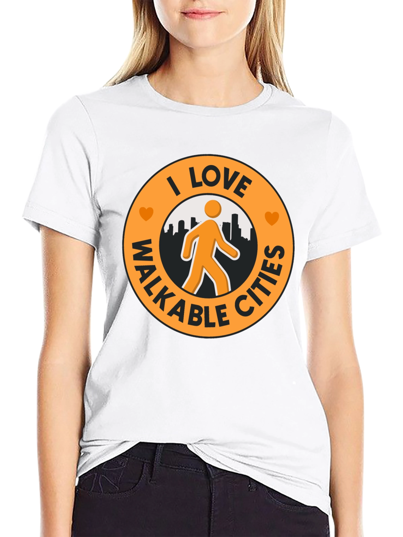I Love Walkable Cities Graphic T-Shirt - Black