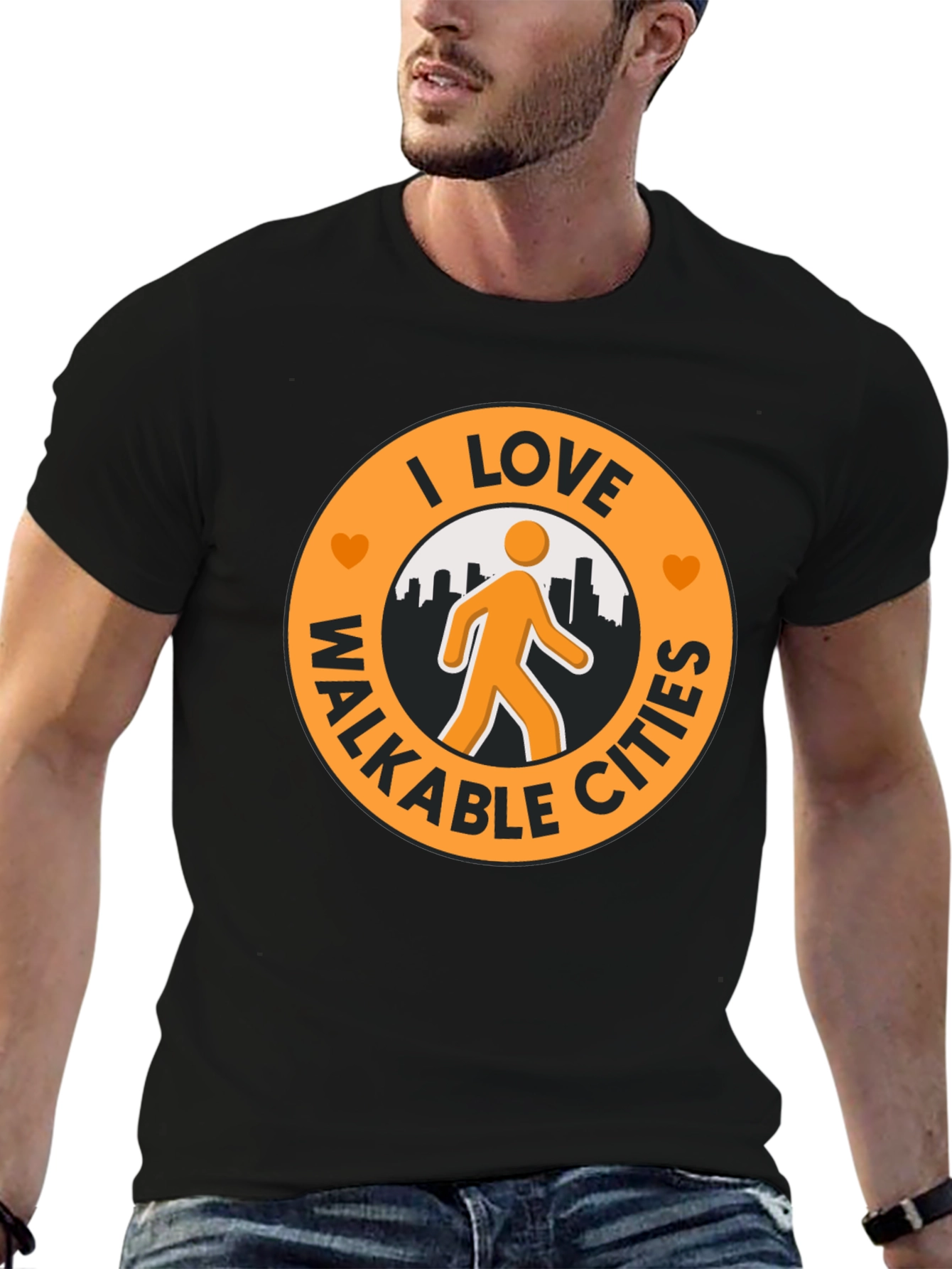 I Love Walkable Cities Graphic T-Shirt - Black